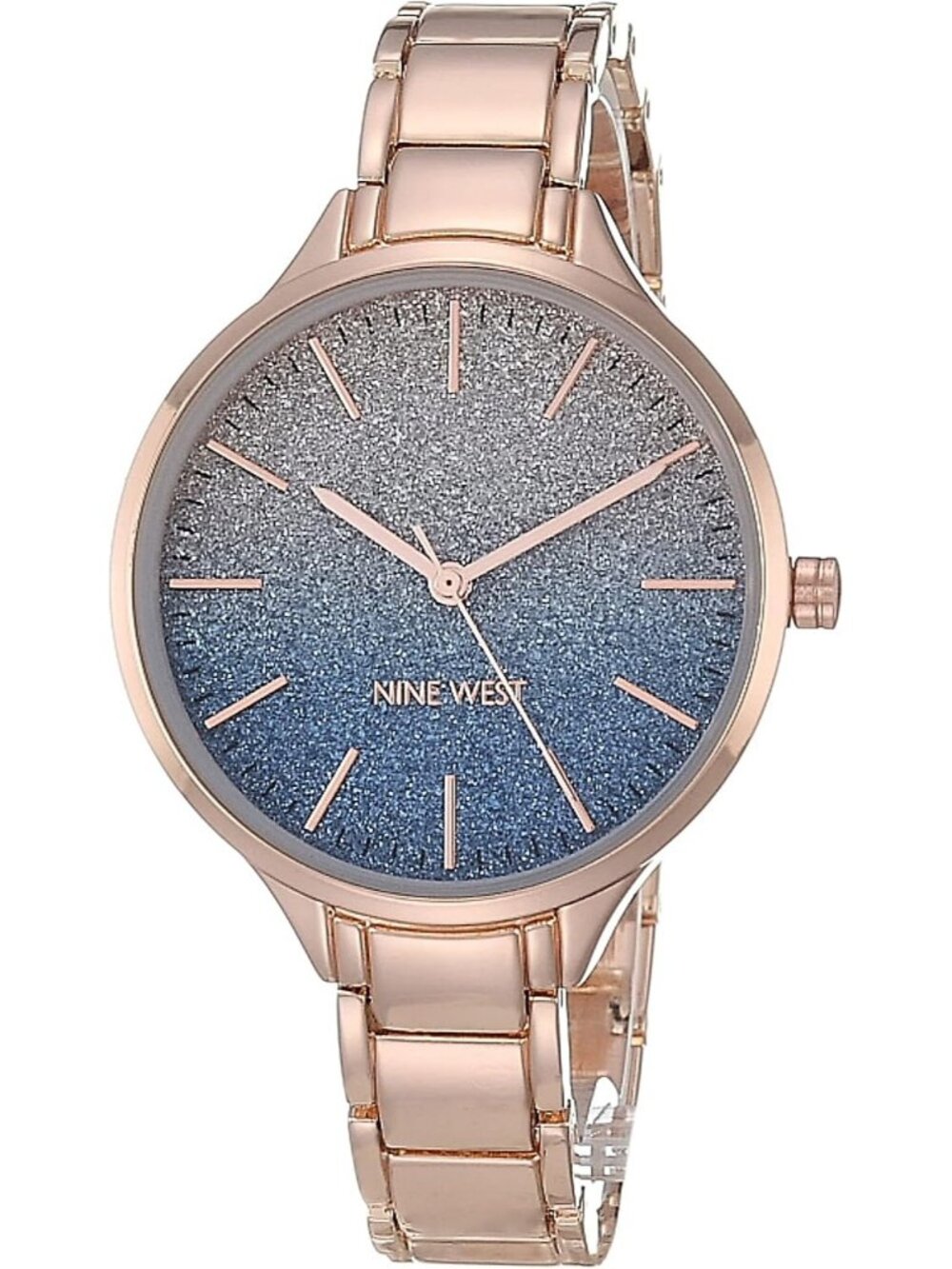 Women's Rose Gold Blue Glitter Ombre Dial Adjustable Bracelet Wrist Watches
